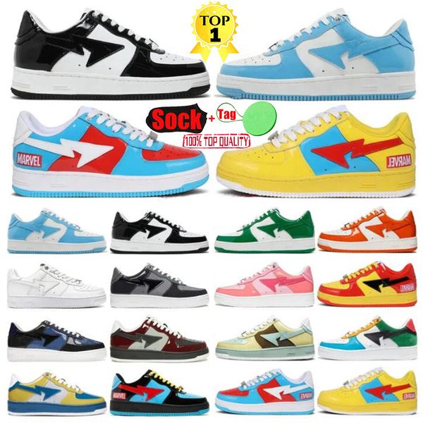 

men bapestas running shoes woman fashion patent leather luxury bapesta sneaker black white message outdoor trainers plate-forme designer sk8