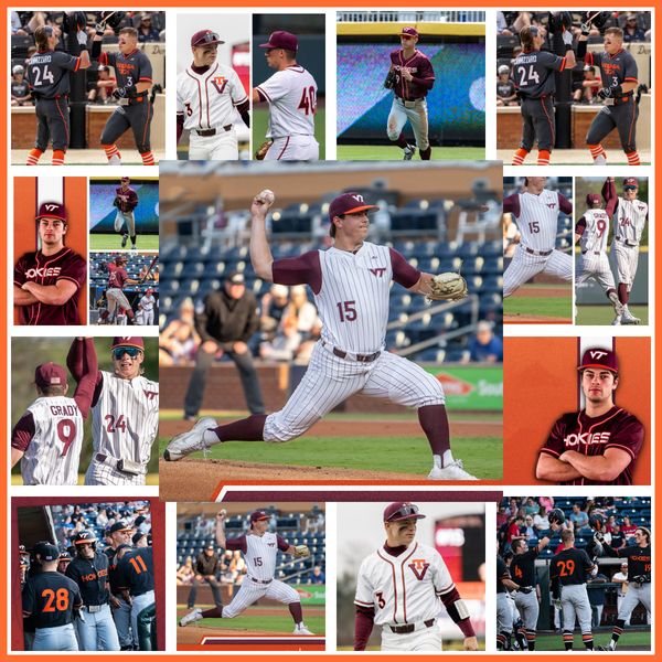 

25 garrett michel virginia tech hokies baseball jerseys 15 drue hackenberg anthony arguelles griffin green jonah hurney henry weycker jacob, Black