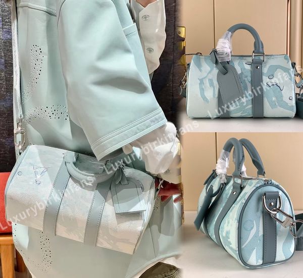 

luxury designer keepall bandouliere 25 45 50 55 bag travel bags shoulder handbag genuine leather shopping handbags crystal blue color messen