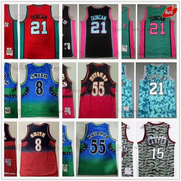 

mitchell and ness retro stitched basketball tim 21 duncan jerseys blue red 96-97 steve 8 smith dikembe 55 mutombo 15 carter jersey, Black;red