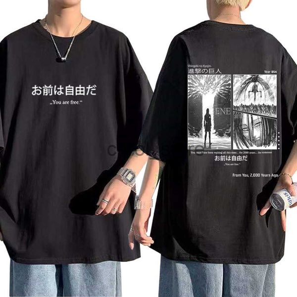 

men's t-shirts japanese anime attack on titan t shirt men women shingeki no kyojin graphic print tees harajuku t-shirt male streetwear, White;black