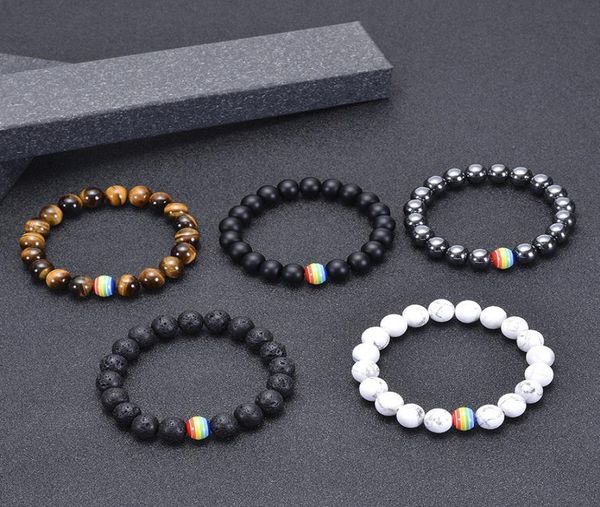 

10mm natural stone beaded bracelet rainbow lgbt relationship couples tiger eye lava yoga beads bracelets adjustable6977588, Golden;silver