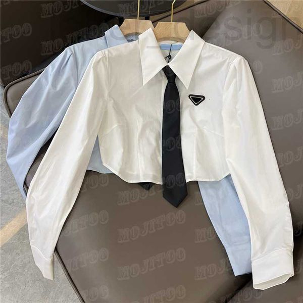 

women's blouses & shirts designer metal badge women cropped with tie design letter long sleeved street style shirt coat 4bzv, White