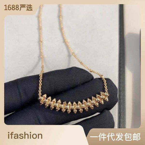 

designer new c card rivet necklace 925 sterling silver plated 18k gold smooth rose bullet pendant collar chain, Black