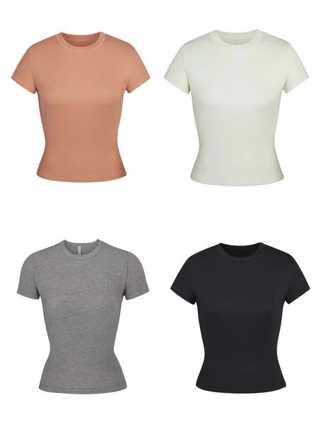 

women's t shirts skims t-shirt short sleeve stretch slim round neck base, White