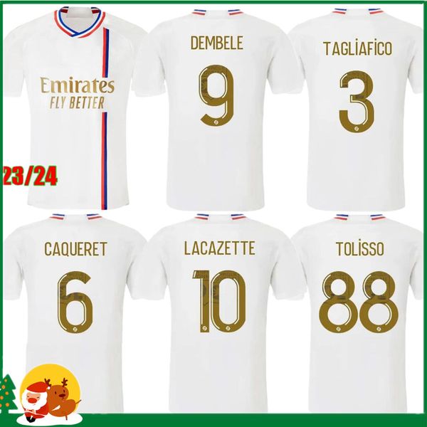 

23 24 lyon white sports soccer jersey 2023 2024 toko ekambi lacazette kadewere aouar home away 3rd men football shirt, Black;yellow