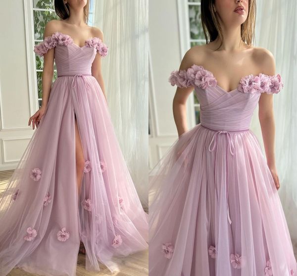 

pink a line prom dresses long for women off shoulder handmade flowers high side split applique formal wear special occasion birthday pageant, Black