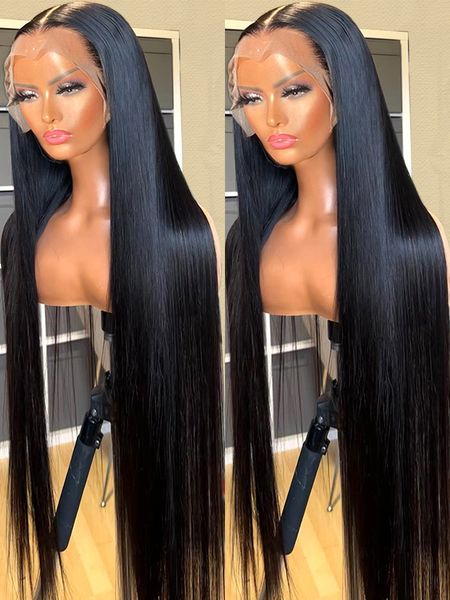 

40inch 360 full lace frontal wig preplucked brazilian straight wigs for women 13x4 13x6 hd lace frontal human hair wigs, Black;brown