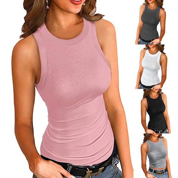 

designer tshirts vest tank t shirt tank women's sleeveless halter neck racerback fitted ribbed knit women's tanks camis designer, White