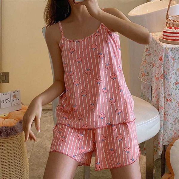 

women's sleep lounge new sleepwear cartoon cotton pajamas for women shorts+ sleeved summer spring loungewear fashion home clothing home