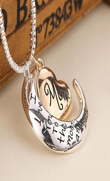 

heart jewelry i love you to the moon and back mom pendant necklace mother day gift whole fashion jewelry8310995, Silver