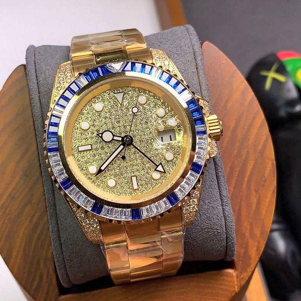 

diamond watch mens automatic mechanical watches 40mm case with diamond luminous sapphire women wristwatch waterproof 904l stainless steel mo, Slivery;brown