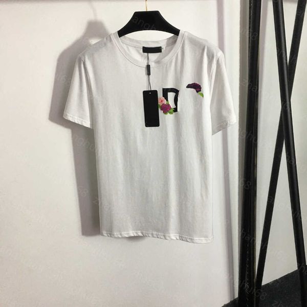 

23ss womens t-shirt womens designer clothing tee round neck pure cotton rose flower monogram print short-sleeved t-shirt womens clothes, White