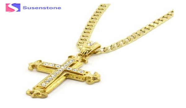 

cross necklace women men jewelry joyeria jesus cross pendant chain sharp sides rhinestone hip hop necklace chain9410707, Silver