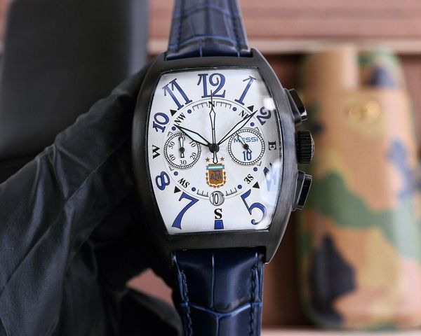 

aaamen's watch, barrel type shell, japanese multi-functional quartz movement, first layer calfskin strap original needle buckle, unique, Slivery;golden