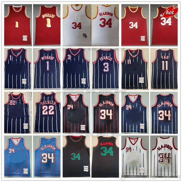 

mitchell and ness basketball 1995-96 steve 3 francis jerseys retro white stripe 1996-97 hakeem 34 olajuwon 2002-03 #11 yao 1 tracy ming mcgr, Black;red