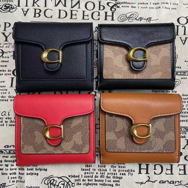 

coacs designer wallet classic short print folding wallet leather card slot multi-style women's coin purse, Red;black