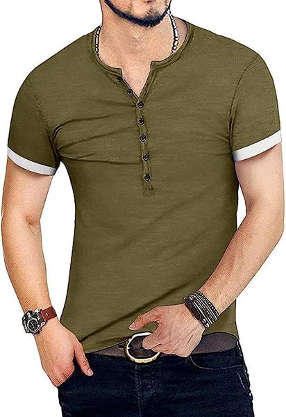 

mens short sleeve shirts summer button round neck henley t-shirts, White;black