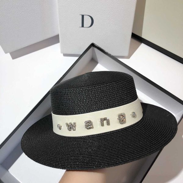 

designer a wang luxury summer versatile black straw hat korean version candy color king letter sunshade french hepburn wind sun female 031e, Blue;gray