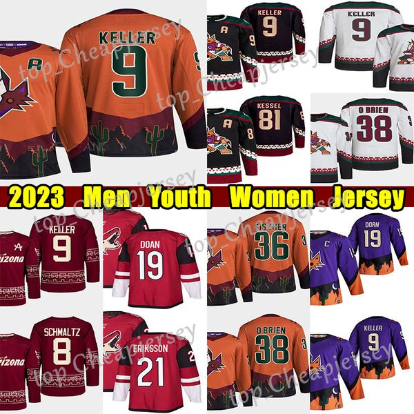 

#9 clayton keller reverse retro hockey jersey 8 nick schmaltz #38 liam o'brien shane doan nick schmaltz phil kessel christian fischer j, Black;red
