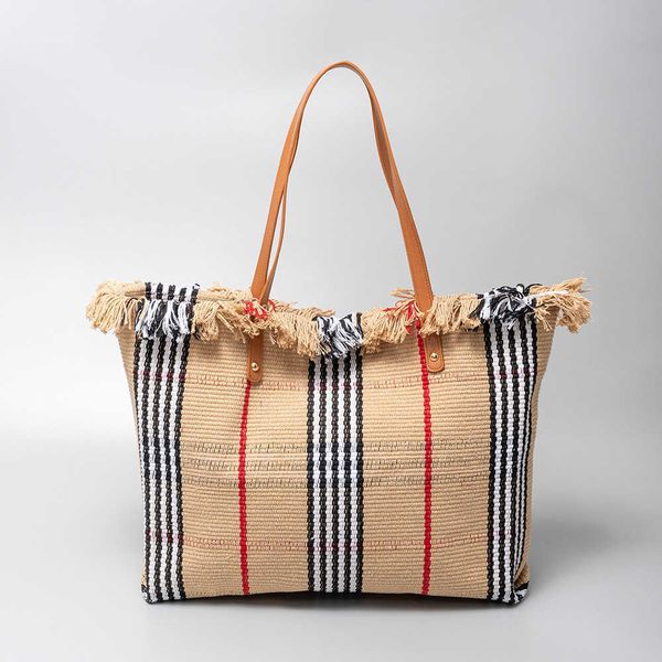 

enspt canvas bag large capacity bag commuting bag high-end feeling niche shoulder bag tassel tote bag women