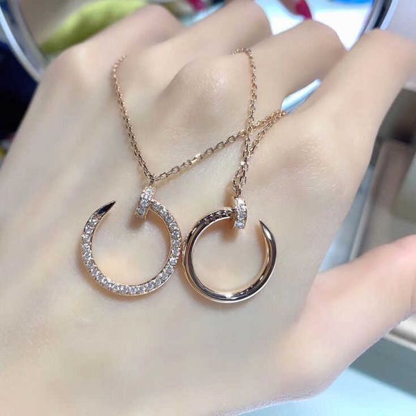 

internet celebrity nail necklace for women 18k rose gold full diamond clavicle chain light luxury and popular design 2022 new gift girlfrien, Silver