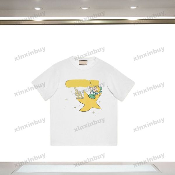 

xinxinbuy men designer tee t shirt 23ss love star child print short sleeve cotton women black apricot xs-l, Black;brown