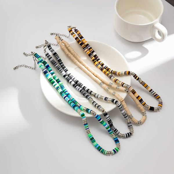 

beaded necklaces boho colorful polymer clay short choker necklace for men women trendy summer beach couple collar 2023 fashion jewelry 23061, Silver