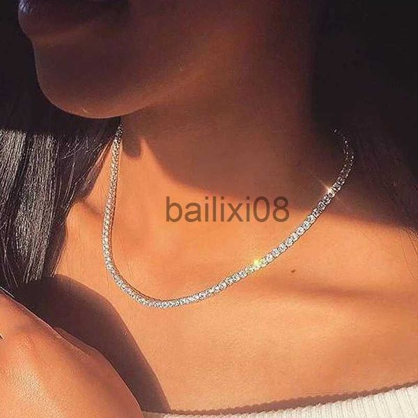 

pendant necklaces choker iced out tennis chain neckle for women luxury cubic zircon crystal short hiphop neck cessories jewelry ohn016 j2306, Silver