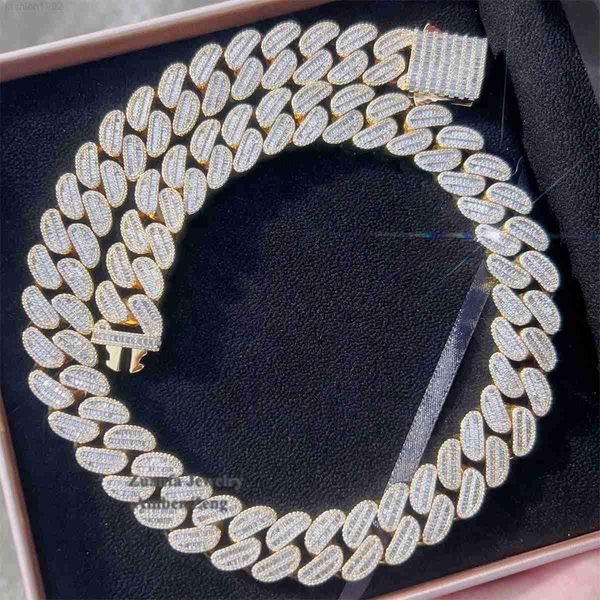 

thick solid silver moissanite hip hop jewelry vvs moissanite round mix baguette iced out rapper hip hop cuban chain