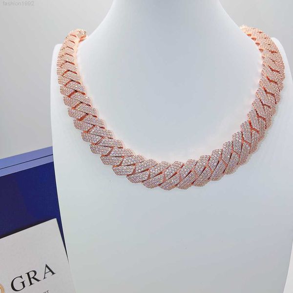 

hip hop jewelry moissanite 20mm vvs moissanite diamond iced out necklace 925 silver cuban link chain
