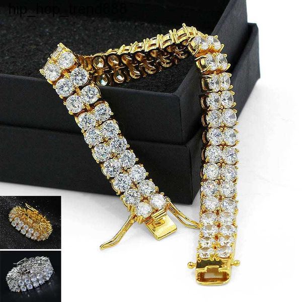 

europe usa hip hop full diamond tennis bracelets double-row 18k gold and white gold cz zircon wrist chains jewelry gifts for men women, Golden;silver