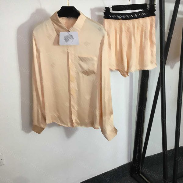 

23ss women shorts sets womens designer clothing casual suit jacquard letter long sleeve shirt webbed elastic waist wide leg shorts set women, White