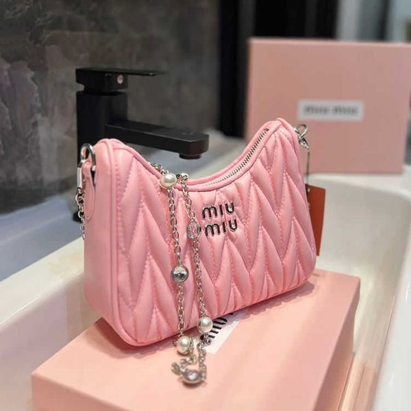 

designer bags miu crystal chain bag new pearl crescent bag pleated water diamond soft leather underarm shoulder bags crossbody bag