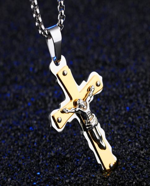 

christos jesus cross pendant necklaces with 600mm chain gold stainless steel jewelry colar for man chocker necklace9142008, Silver
