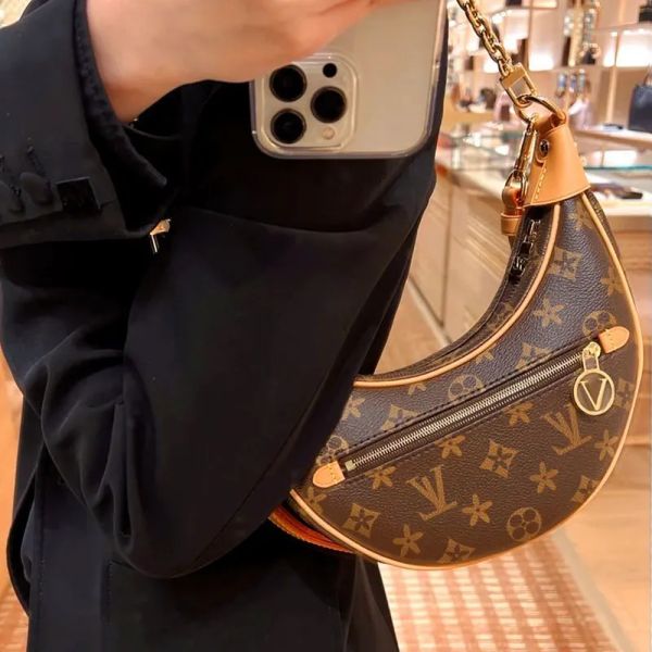 

loop hobo bags gold chain handbag luxuries designers womens coated canvas zipper crossbody shoulder strap bag crescent bottom handbags purse