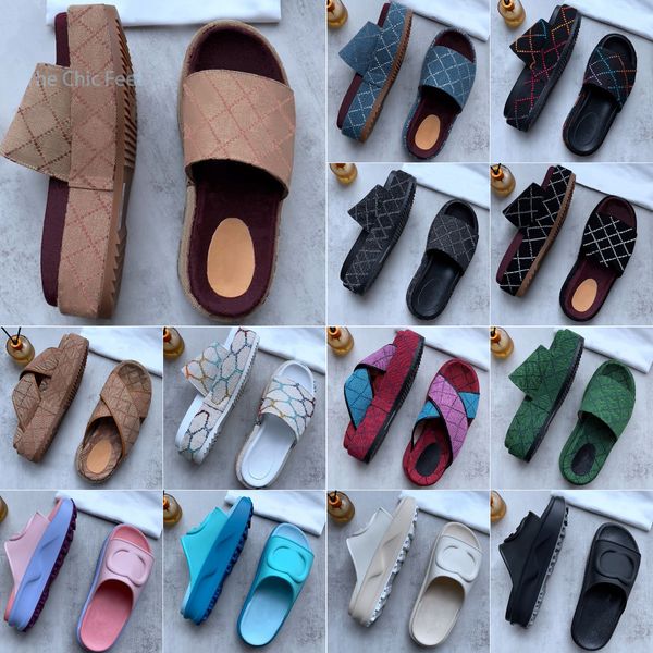 

designer slippers woman fashion embroidered canvas slides thick heel slipper girls 60mm platform canvas sandals women casual shoes summer fa, Black