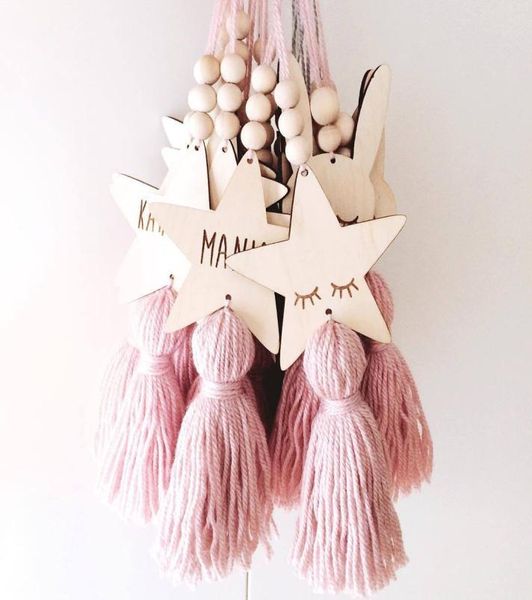 

nordic style cute star shape wooden beads tassel pendant kids room decoration wall hanging ornament for pography9592919