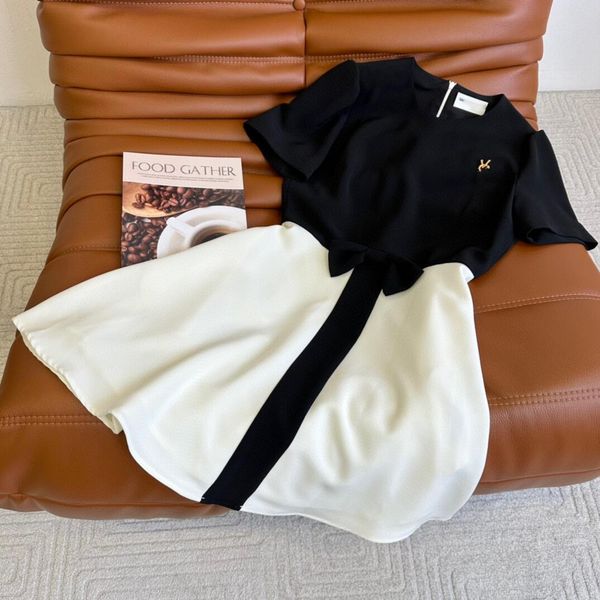 

women casual dresses classic vintage knit dress fashion designer clothes full letter luxurious senior short sleeves long sleeve 5 kinds of k, Black