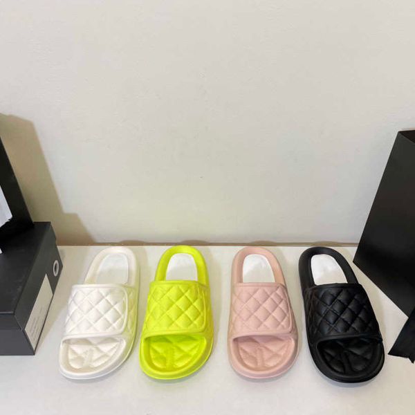 

designer slippers lozenge thick bottom shoes fashion outwear hundred bubble flat slippers women beach casual slippers flat flip flops shoes, Black