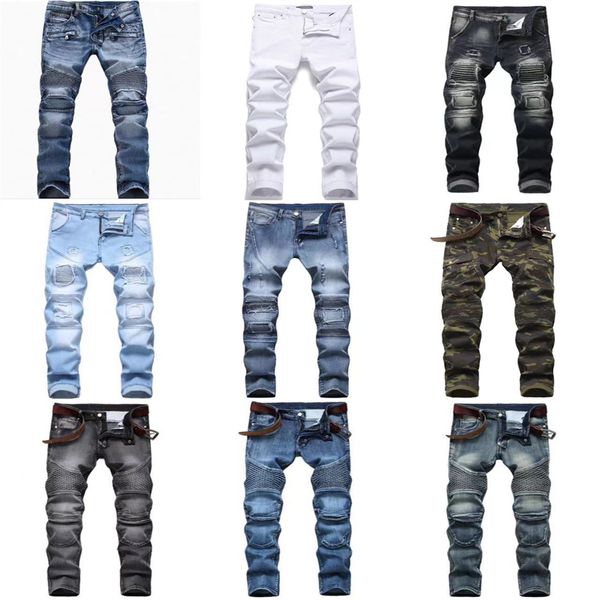 

men love ripped skinny jeans skinny biker reason jeans hip hop men jeans28-42, Blue