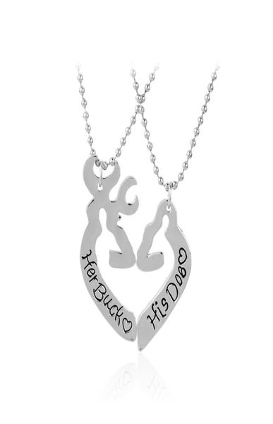 

her buck his doe deer hunting necklaces love heart minimalist hollow half heart shape animal valentine039s day couples gift lov3901659, Silver