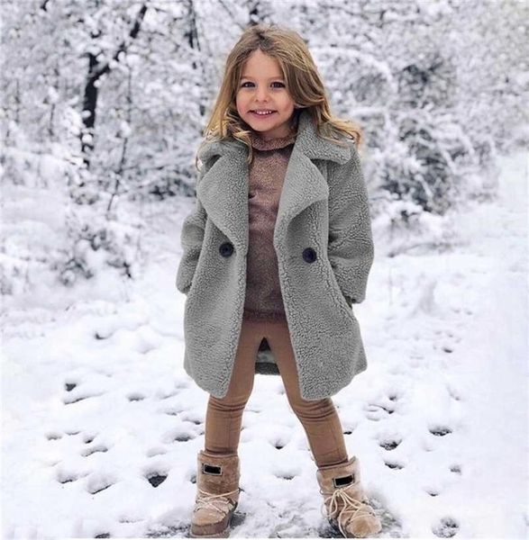 

sping autumn fashion casual baby girls lapel jacket lamb wool thick solid color outerwear loose coat children warm clothes 2112047697501, Blue;gray