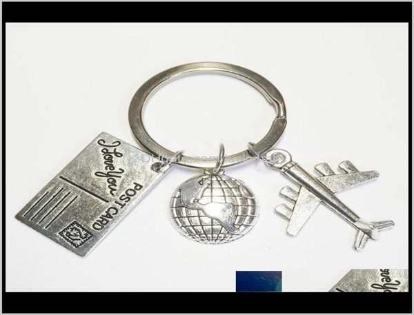 

key rings drop delivery 2021 fashion travel globe and airplane keychain flight attendants gift handmade traveler jewelry 337 js1hu9288435, Slivery;golden