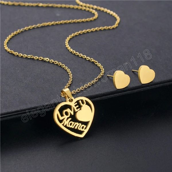 

gold color heart-shaped letter earrings necklace for women simple delicate flower stainless steel earrings mother's day gifts, Silver