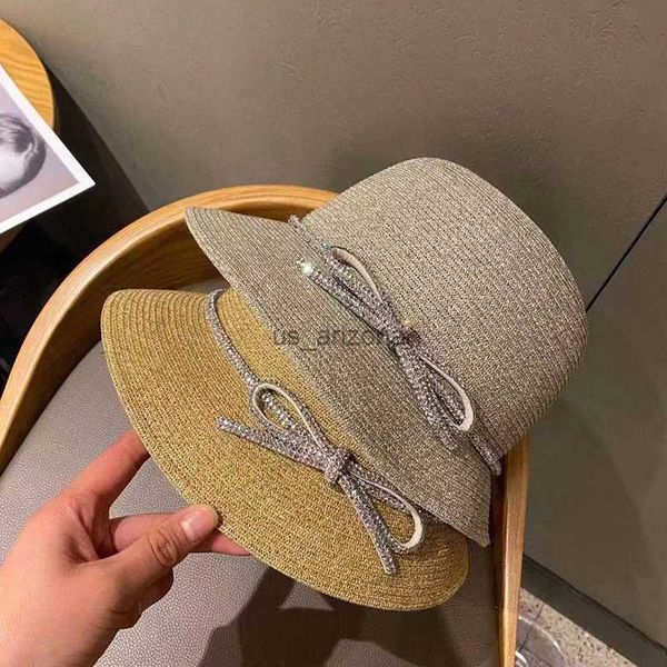 

women's summer hat panama bucket hat straw hat beach hat ceremony ladies hats spring 2022 belt raffia visor sun protection hat l230620, Blue;gray