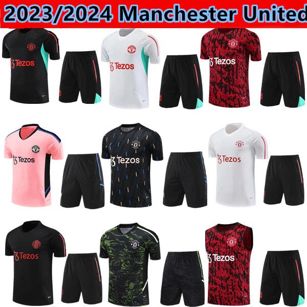 

2023-2024 kids manchester sancho jerseys soccer tracksuit uniteds 23/24 f. de jong ronaldo chandal training fernandes rashford utd short sle, Black