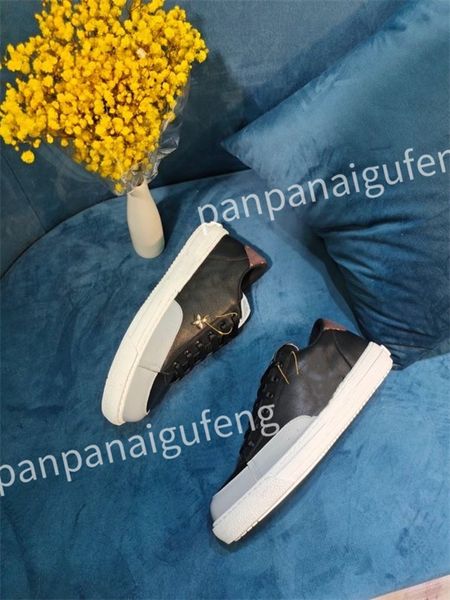 

2023 new luxurys designer flat sneaker trainer casual shoe leather white overlays fashion platform mens womens sneakers size 35-46, Black