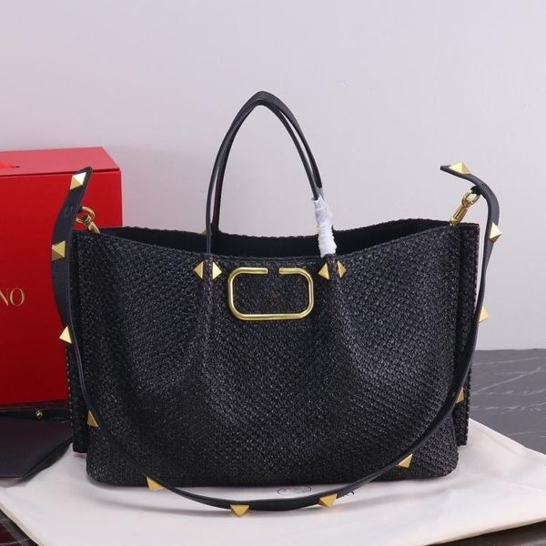 

fashion designer tote bag high grade hand woven handbag holiday shopping bag classic rivet handbag large capacity shoulder bag 2310