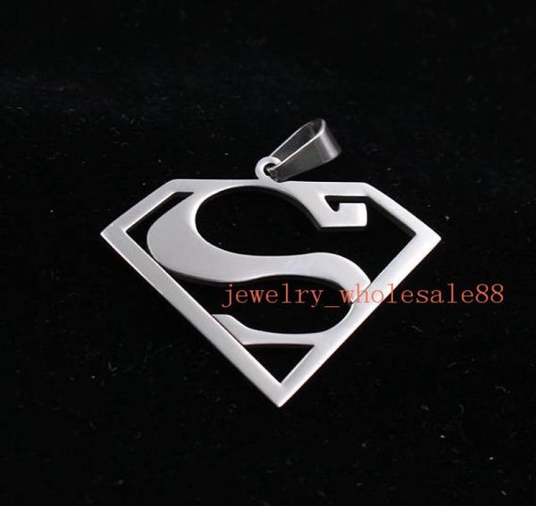 

whole in bulk 10pcs lot superman symbol pendant necklace charms stainless steel religious jewelr for mens gifts no chain8704528, Silver